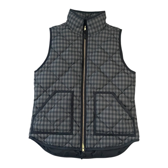 J CREW puffer vest Small black gray plaid - Picture 2 of 8